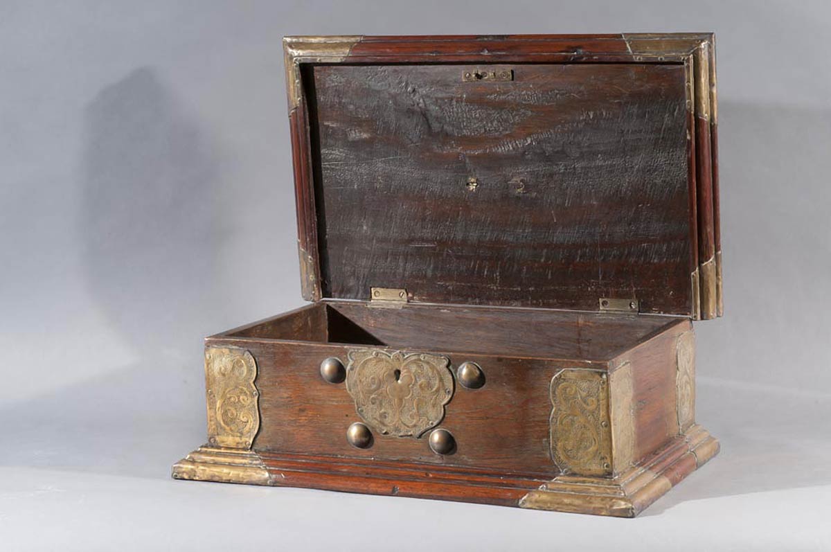 Document Box made of Ironwood & embellished with brass carvings, 18th century, 43 x 25.5 x 14 cms