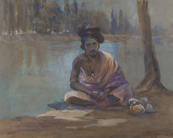 Sadu Under a Tree in Kashmir, MacKay, Oil on board, 56 x 45 cms