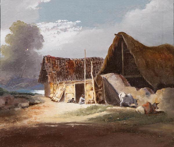 Bengal Village Scene, George Chinnery, 1774 - 1852, Circa 1813 - 1820, Oil on Canvas, 30.5 x 23 cms