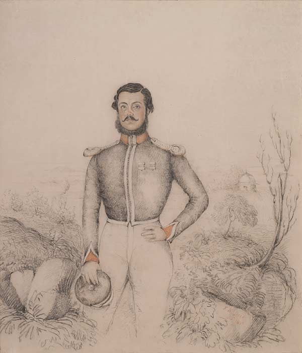 Portrait of an Officer, Mid 19th century, Pencil & charcoal, Inscribed at rear, 'FK Fecit, October 1845' 40 x 33 cms