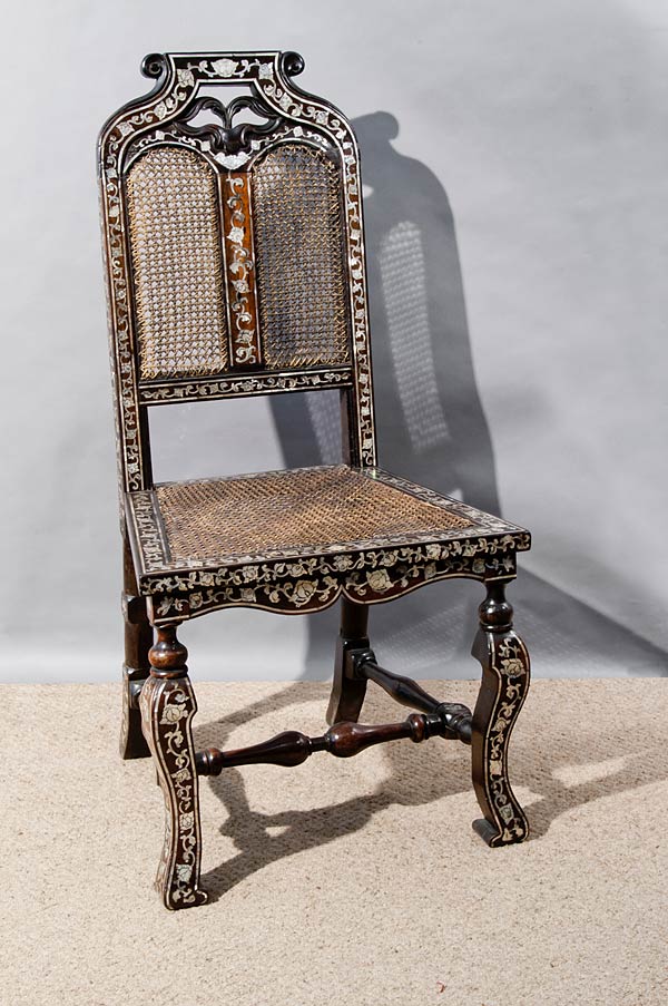 Ebony Side Chair with Abalone Inlay, Vizagapatam, Ebony with abalone inlay, End 17th century, 92 x 47 x 38 cms