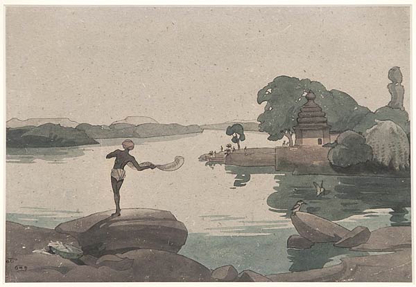 Fisherman Casting His Net, Anonymous Tamil Artist, Mid 19th century