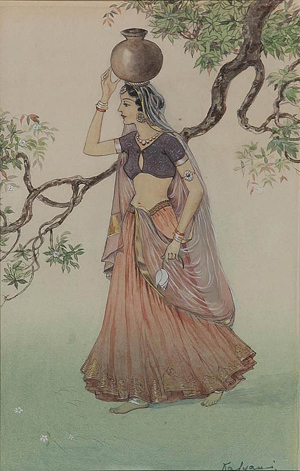 Woman Carrying a Matka, Kalyani, Watercolour, 29 x 18 cms, Circa 1920