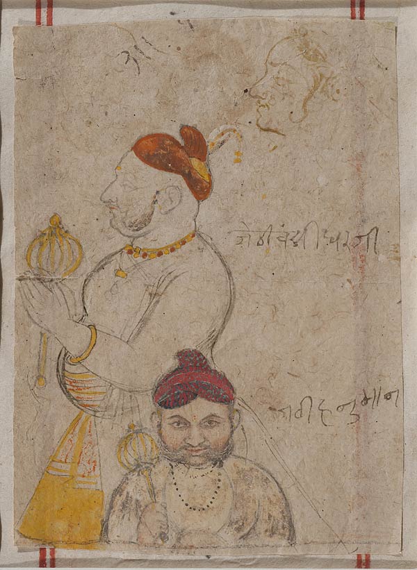 Pahari Drawings, Pahari Artist, Two drawings on paper, 18th century, 10 x 10 cms & 13 x 10 cms