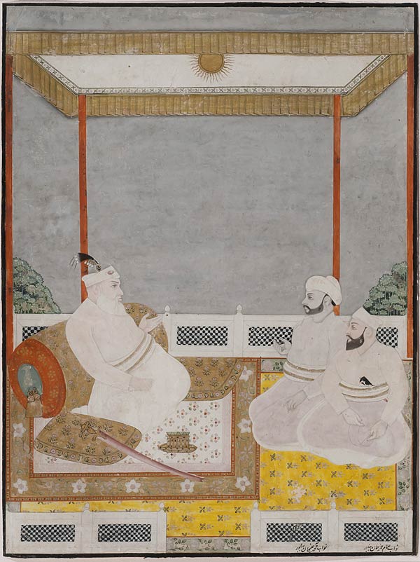 Seated Nawabs, Murshidabad Artist, - Nawab Mohammad Ali Khan Bahadur, - Nawab Ghulam Mohammad Khan Bahadur, Mid 18th century, 16.5 x 27 cms