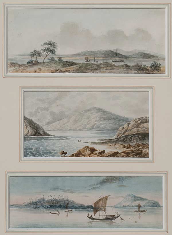 River Views, Sir Charles D'Oyly, 1781 - 1845, Circa 1826, atercolour on paper, 7 x 16.5 cms, 7 x 13 cms, 5.5 x 16 cms