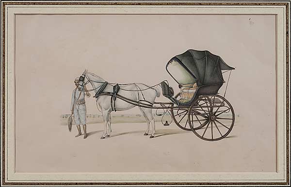 Groom Attending a Carriage, Shaykh Muhammad Amir of Karraya, Watercolour on paper, 16 x 27 cms