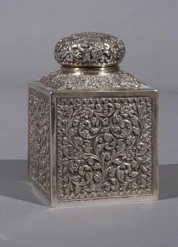 Silver Tea Caddy, Bhuj, Kutch, Circa  1860, 264 grams, 14  x 8 cms